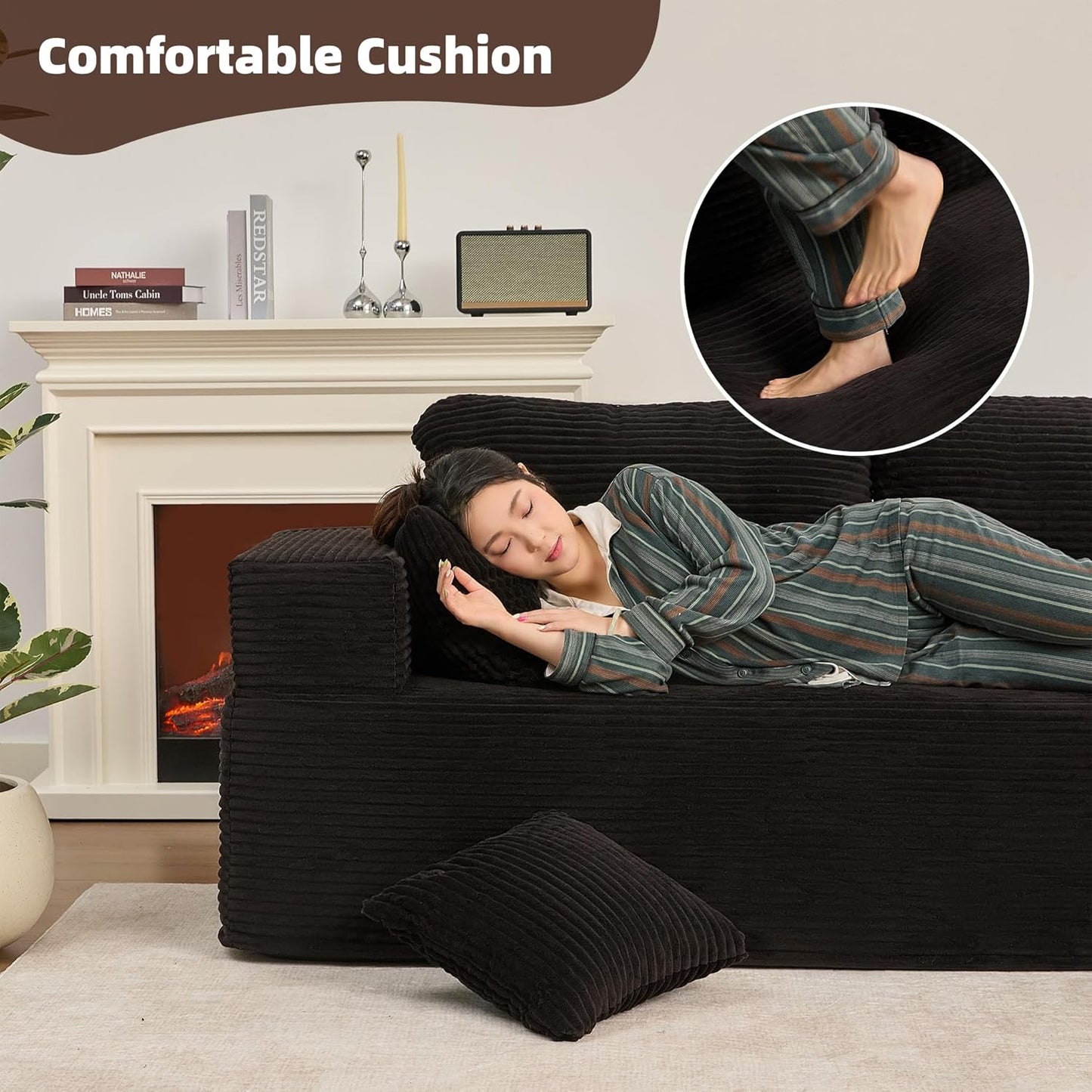 107" Boneless Couch with Deep Seat Cloud Sectional Couch for Living Room