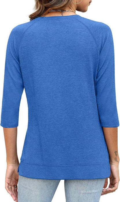 3/4 Sleeve Crew Neck Shirts Loose Fit Tunic Blouses Summer Tees