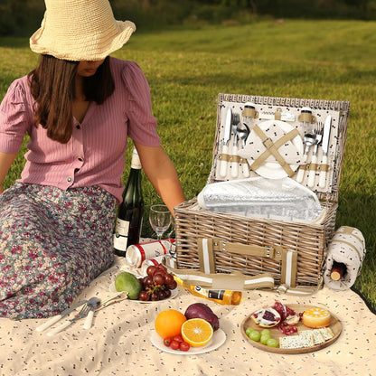 19Pcs Picnic Basket for 2 with Blanket