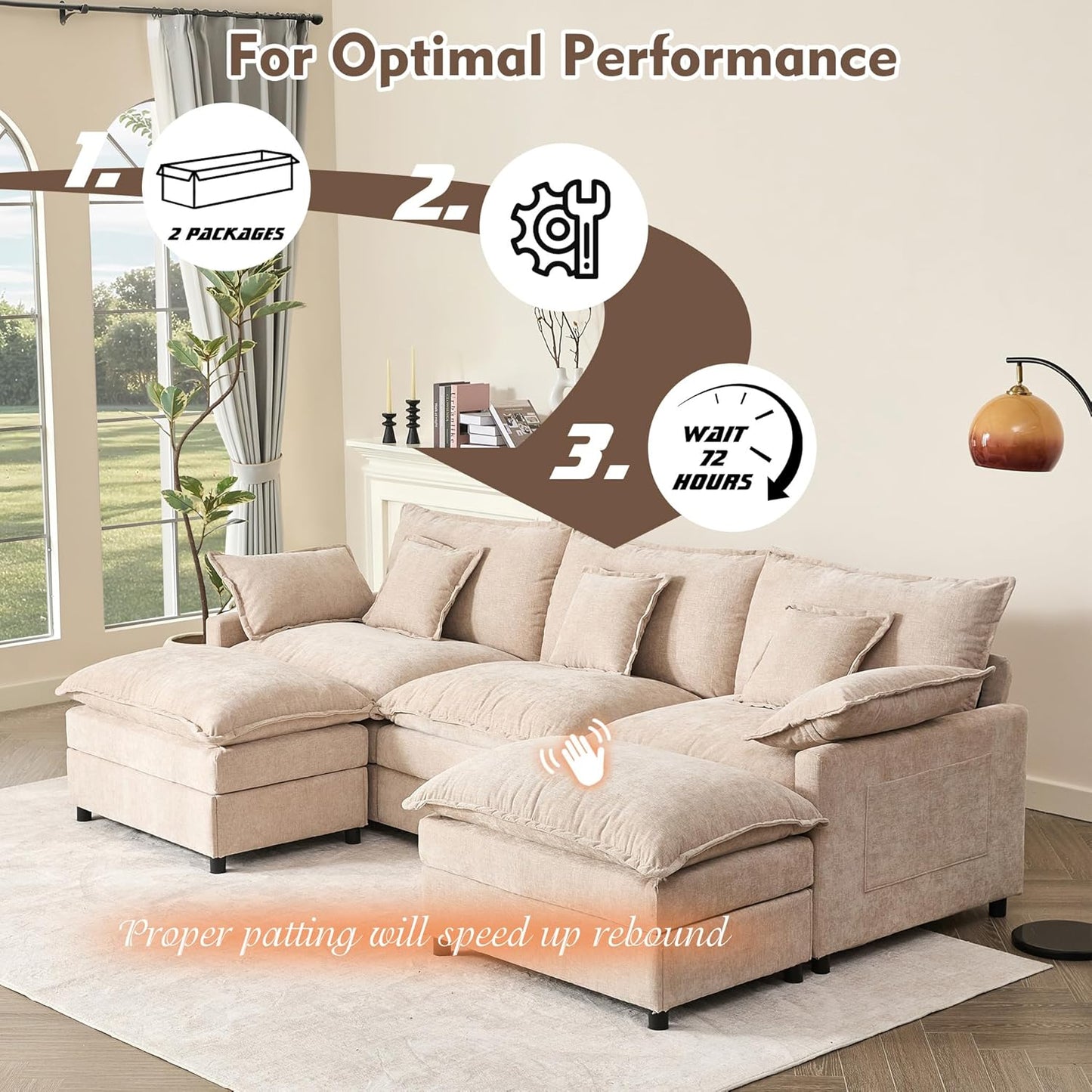 108" U Shaped Couch Modular Sectional Sofa