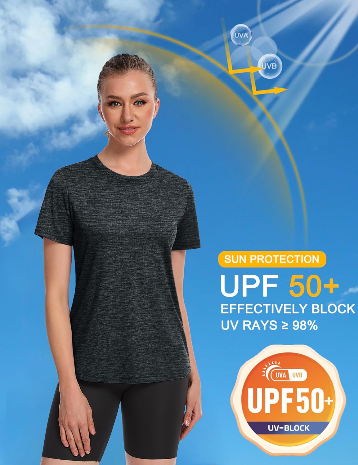 Women's Short Sleeve T Shirts UPF 50+ Sun Protection Athletic Running Workout Tee Tops
