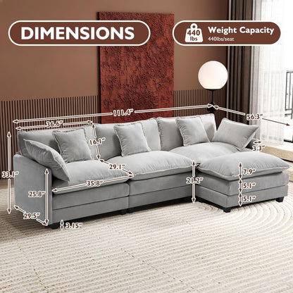 146" U-Shaped Modern Sofa Modular Sectional Cloud Couch