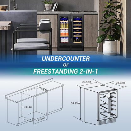 24 Inch Beverage Refrigerator Outdoor Under Counter Beverage Cooler for Patio