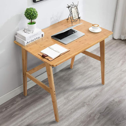 Writing Computer Desk 46" Bamboo Home Office Table with 2 Drawers