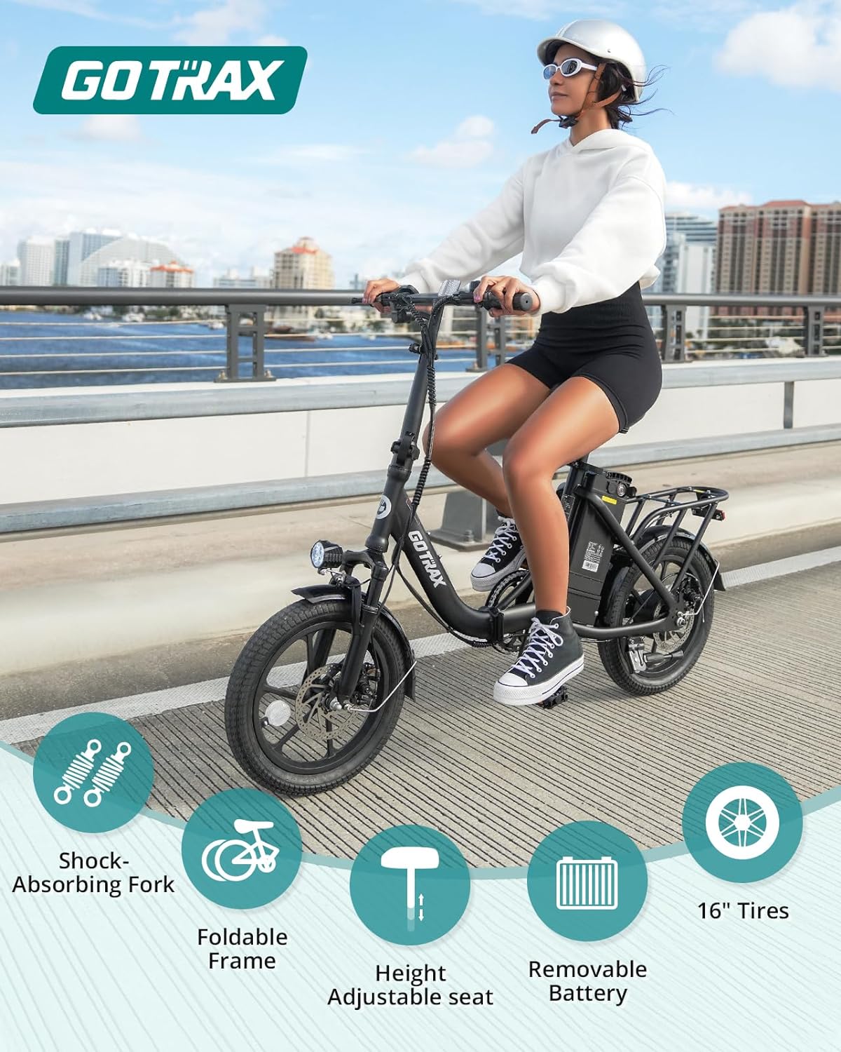 Gotrax 16" Folding E-Bike with Removable Battery 28 Mile Range