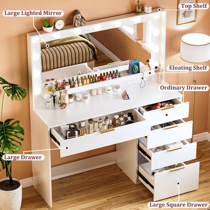 Vanity Desk with Mirror and Lights 39.3in Makeup Vanity with Large Mirror