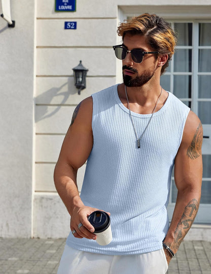 Mens Casual Tank Tops Waffle Knit Sleeveless Shirt Breathable Tank Shirts