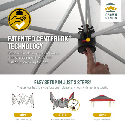 13x13 Pop Up Gazebo Canopy Tent with Wheeled Storage Bag Grey