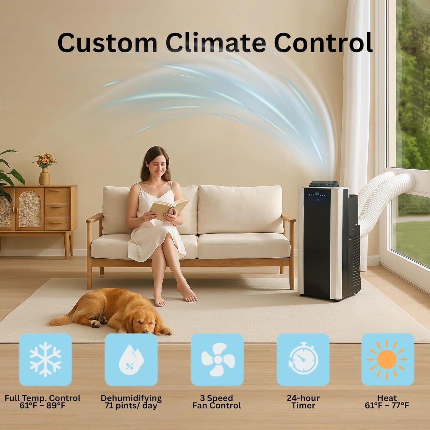 14000 BTU Portable AC Dual Hose 3 in 1 Cooling for 500 SqFt ARC14S with Window Kit