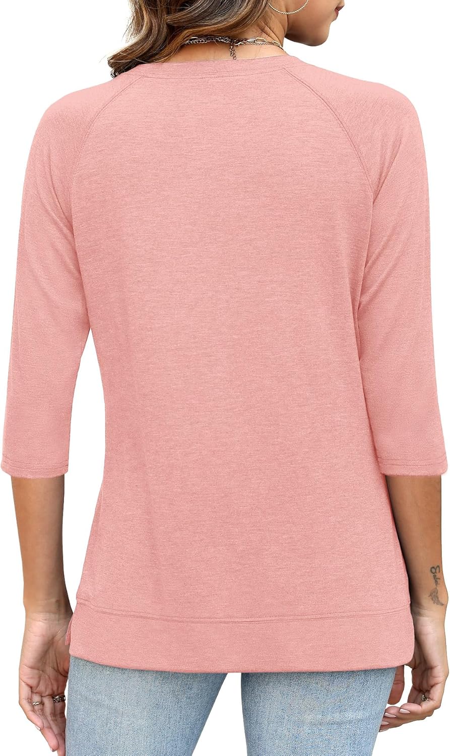 3/4 Sleeve Crew Neck Shirts Loose Fit Tunic Blouses Summer Tees