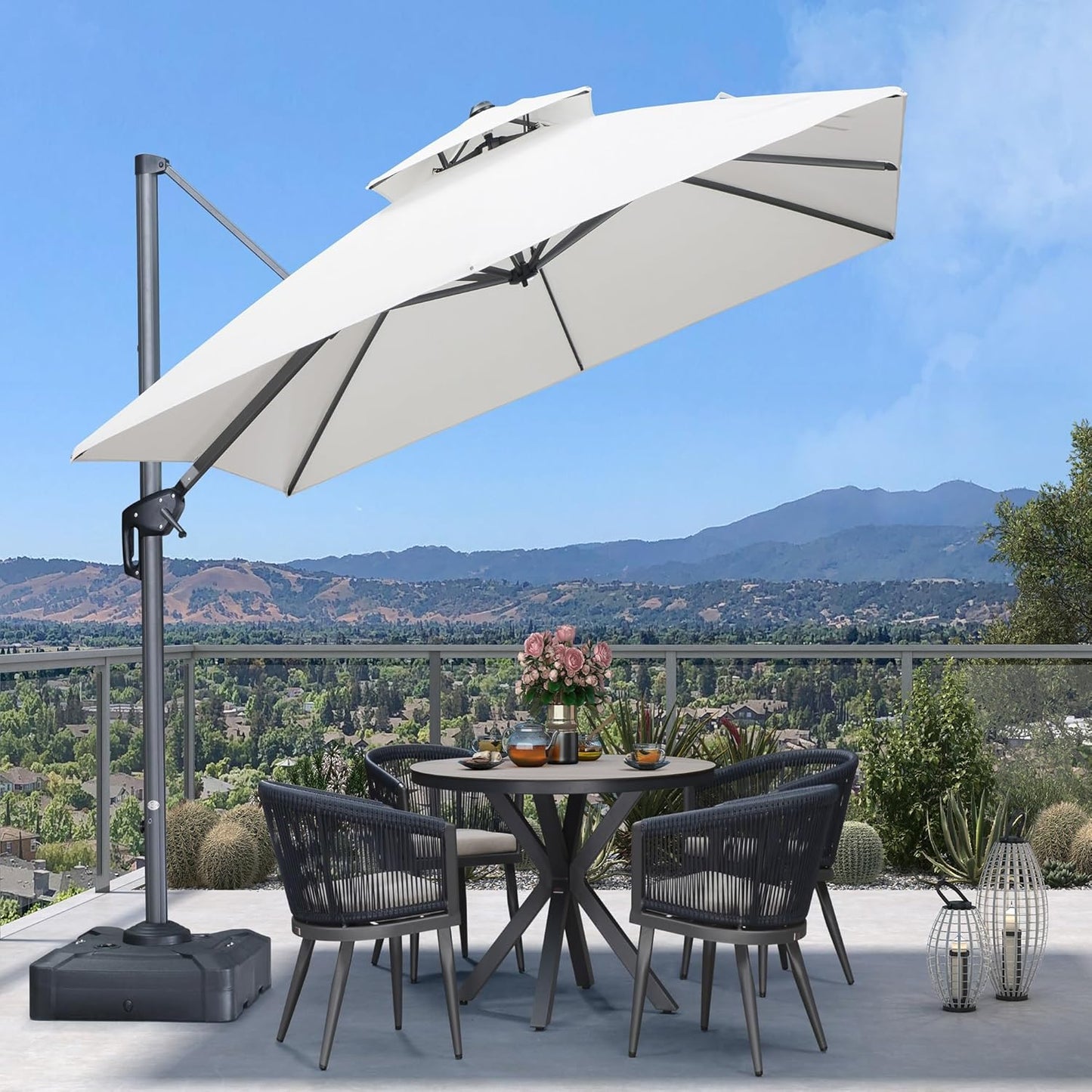 12ft Patio Umbrella with Base Large Outdoor Square Umbrella