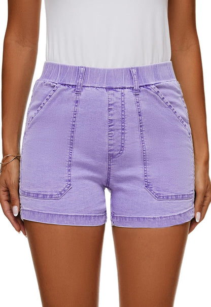 Womens Jean Shorts High Waisted Summer Cotton Elastic Waist Denim Shorts with Pockets
