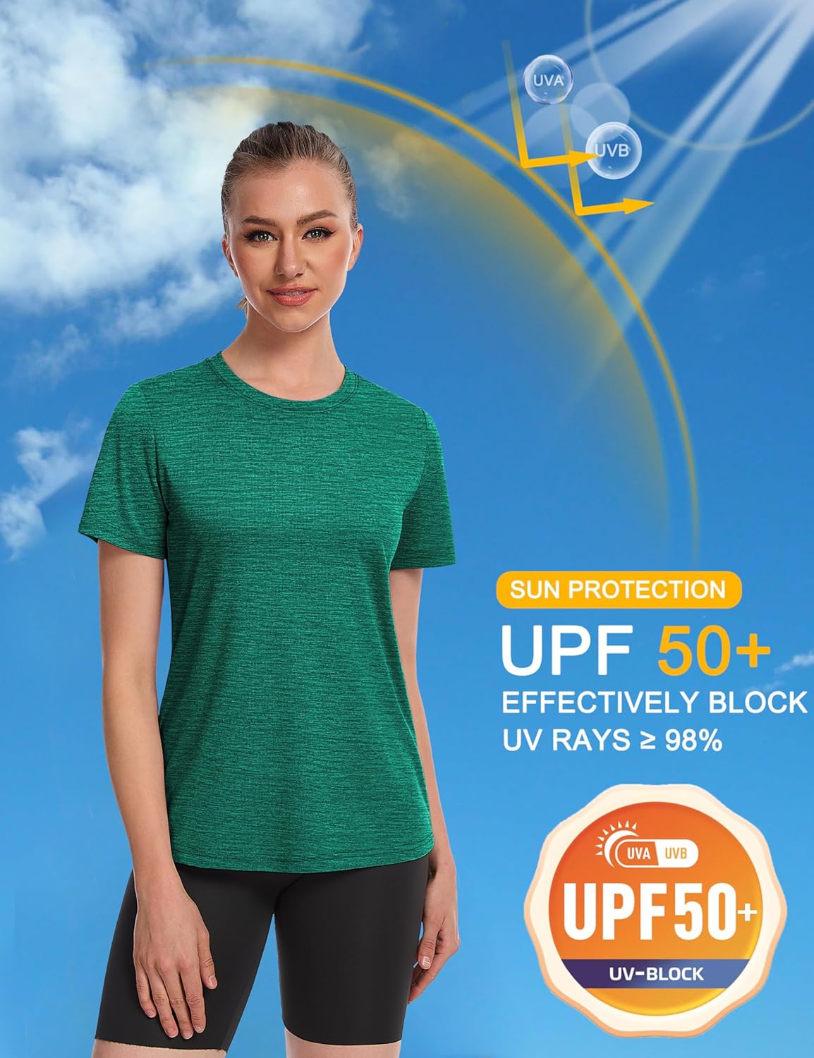 Women's Short Sleeve T Shirts UPF 50+ Sun Protection Athletic Running Workout Tee Tops