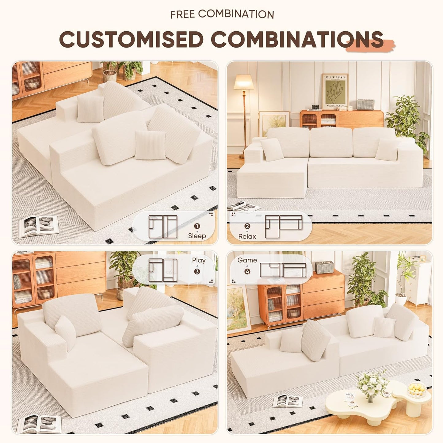 108" Modular Sectional Sofa Boneless Couch with L-Shape Chaise
