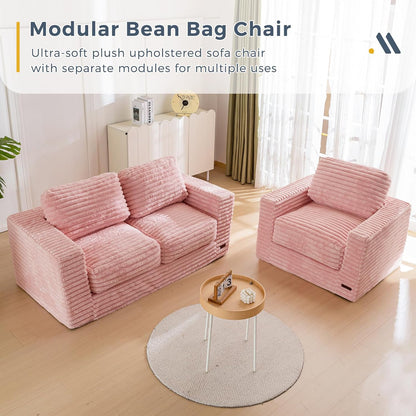 Plush Giant Bean Bag Sofa for Adults Floor Loveseat Chair with Armrests White