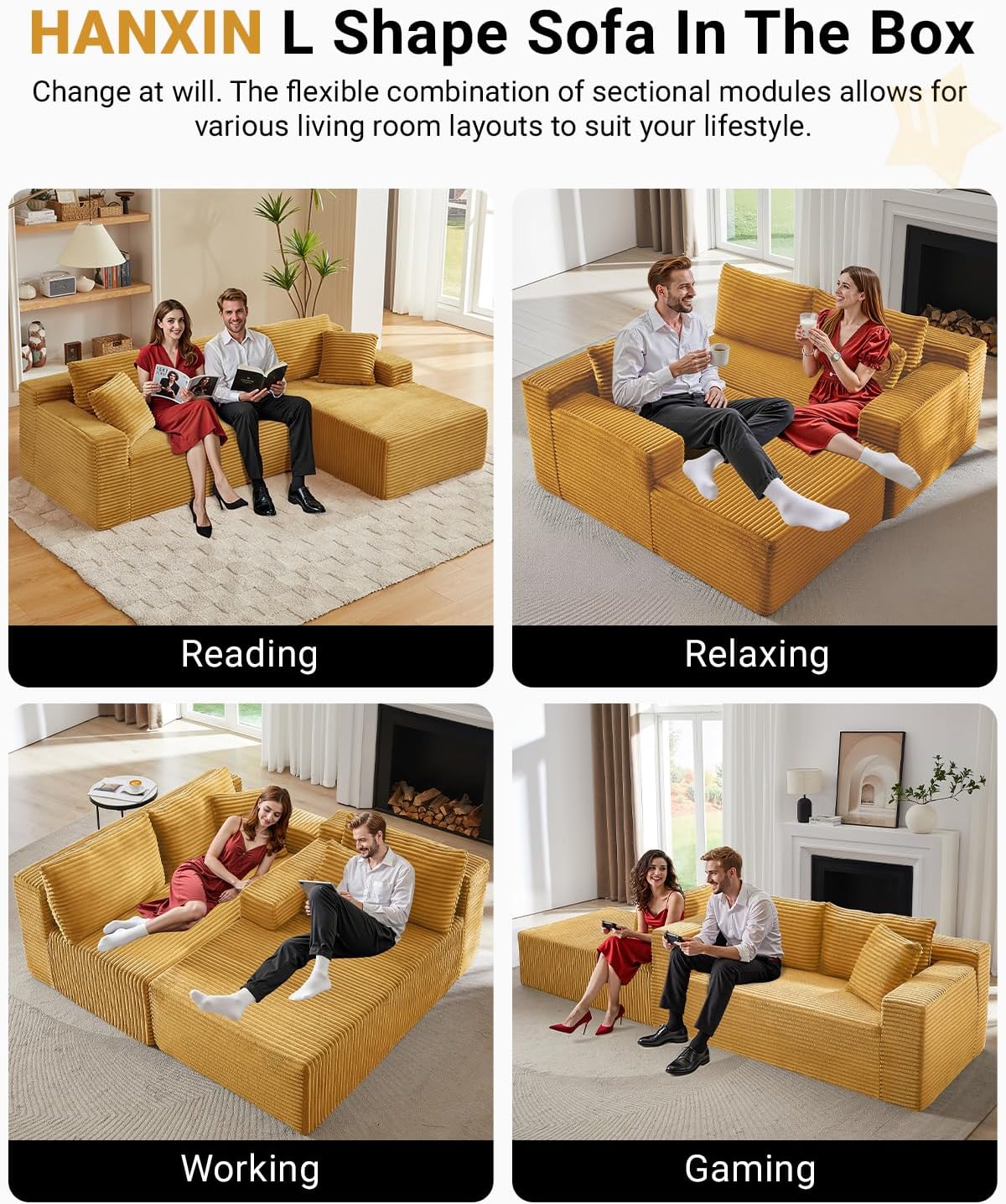 105 Inch Cloud Sectional Couch with Deep Seat