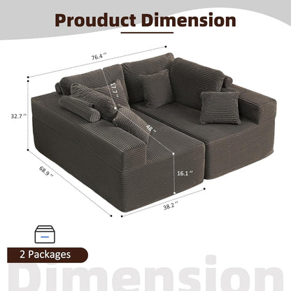 107" Boneless Couch with Deep Seat Cloud Sectional Couch for Living Room