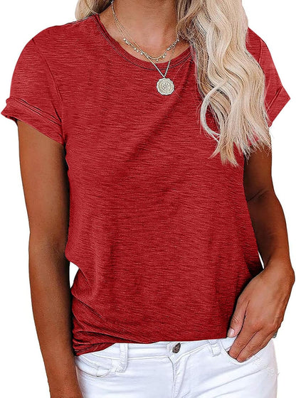 Women's Short Sleeve Shirts Crewneck Loose Casual Summer Basic Tees Tops
