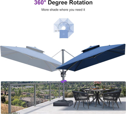 12ft Patio Umbrella with Base Large Outdoor Square Umbrella