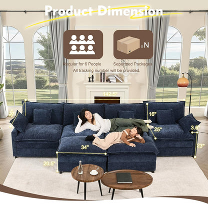 108" U Shaped Couch Modular Sectional Sofa