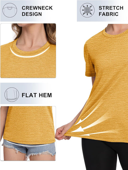 Women's Short Sleeve T Shirts UPF 50+ Sun Protection Athletic Running Workout Tee Tops