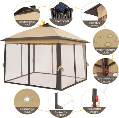 11x11 Pop Up Gazebo Canopy Tent with Mesh Netting and Sandbags