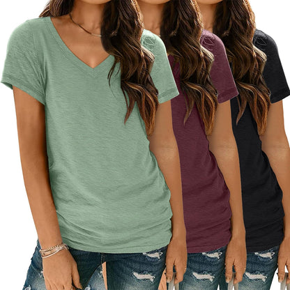 3 Pack V Neck T Shirts for Women Short Sleeve T-shirts