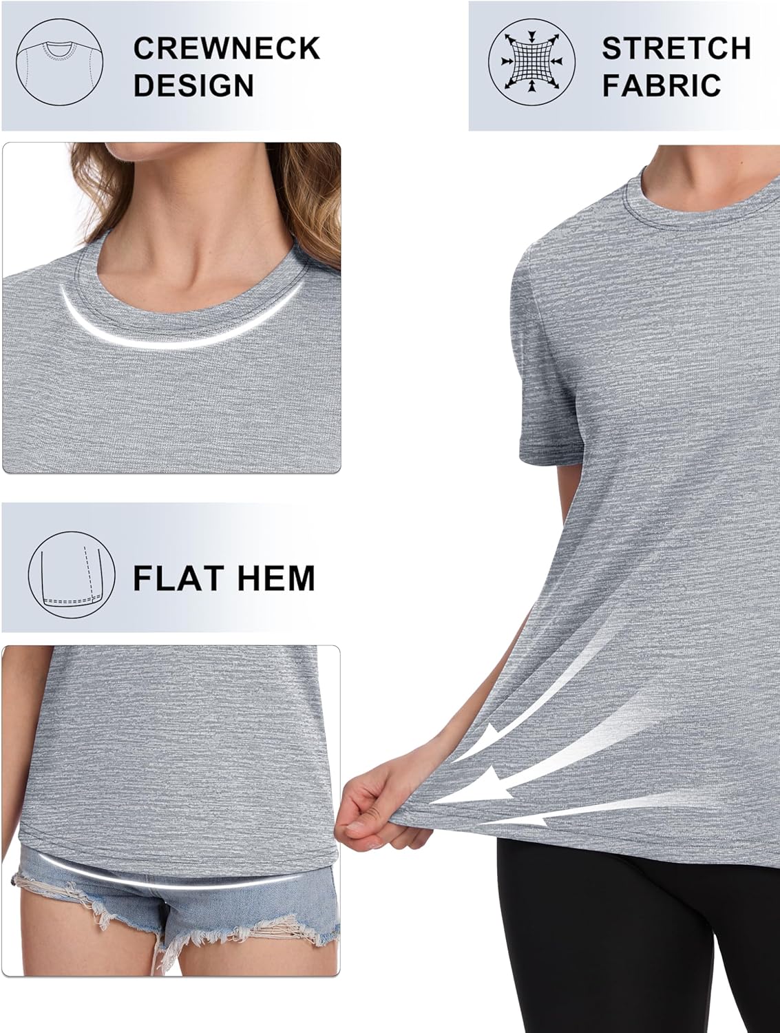 Women's Short Sleeve T Shirts UPF 50+ Sun Protection Athletic Running Workout Tee Tops
