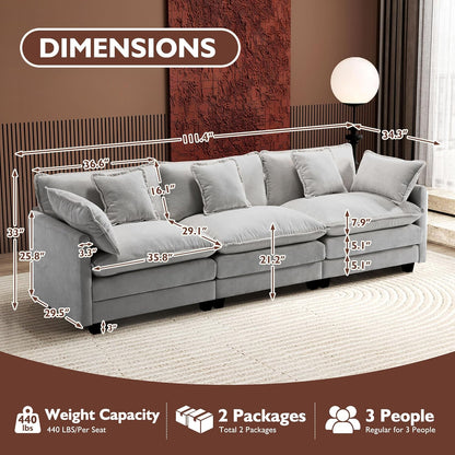 146" U-Shaped Modern Sofa Modular Sectional Cloud Couch