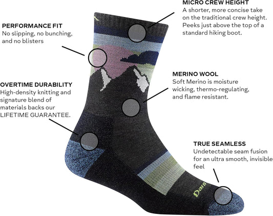 Darntough Women's Hike Trek Sunset Ledge Micro Crew Lightweight with Cushion Sock