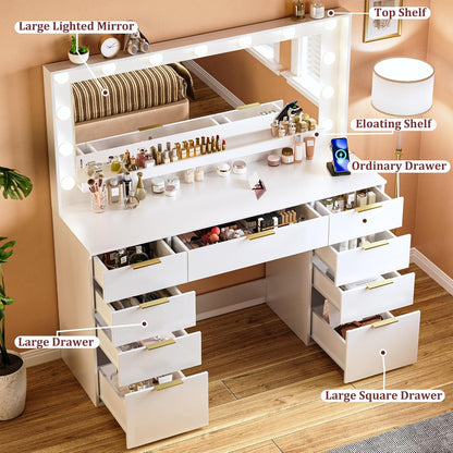 Vanity Desk with Mirror and Lights 39.3in Makeup Vanity with Large Mirror