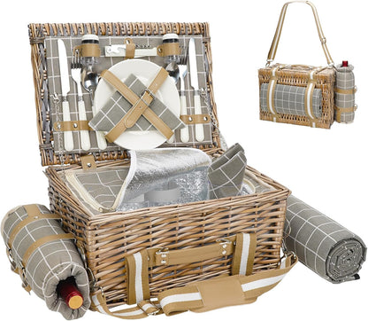 19Pcs Picnic Basket for 2 with Blanket