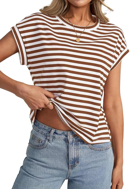 Womens Cap Sleeve Crop Tops Cotton T Shirts