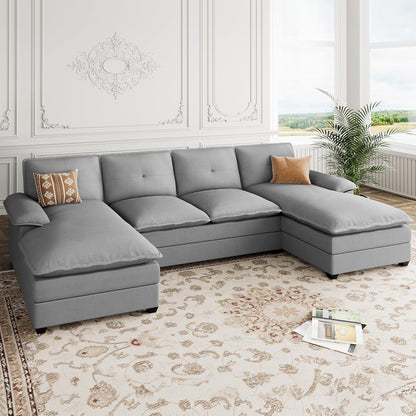 110 Inch U Shaped Sectional Sofa with Double Chaise Black
