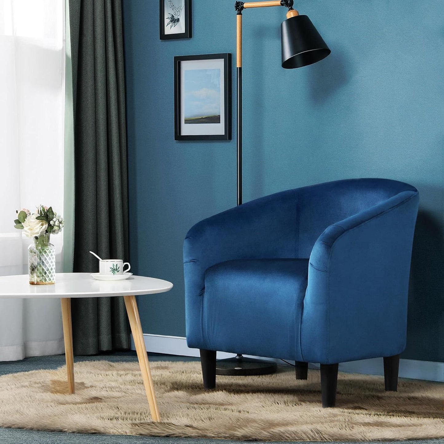 Yaheetech Accent Barrel Chair Boucle Fabric Club Chair