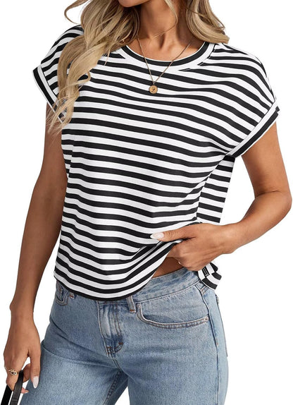 Womens Cap Sleeve Crop Tops Cotton T Shirts