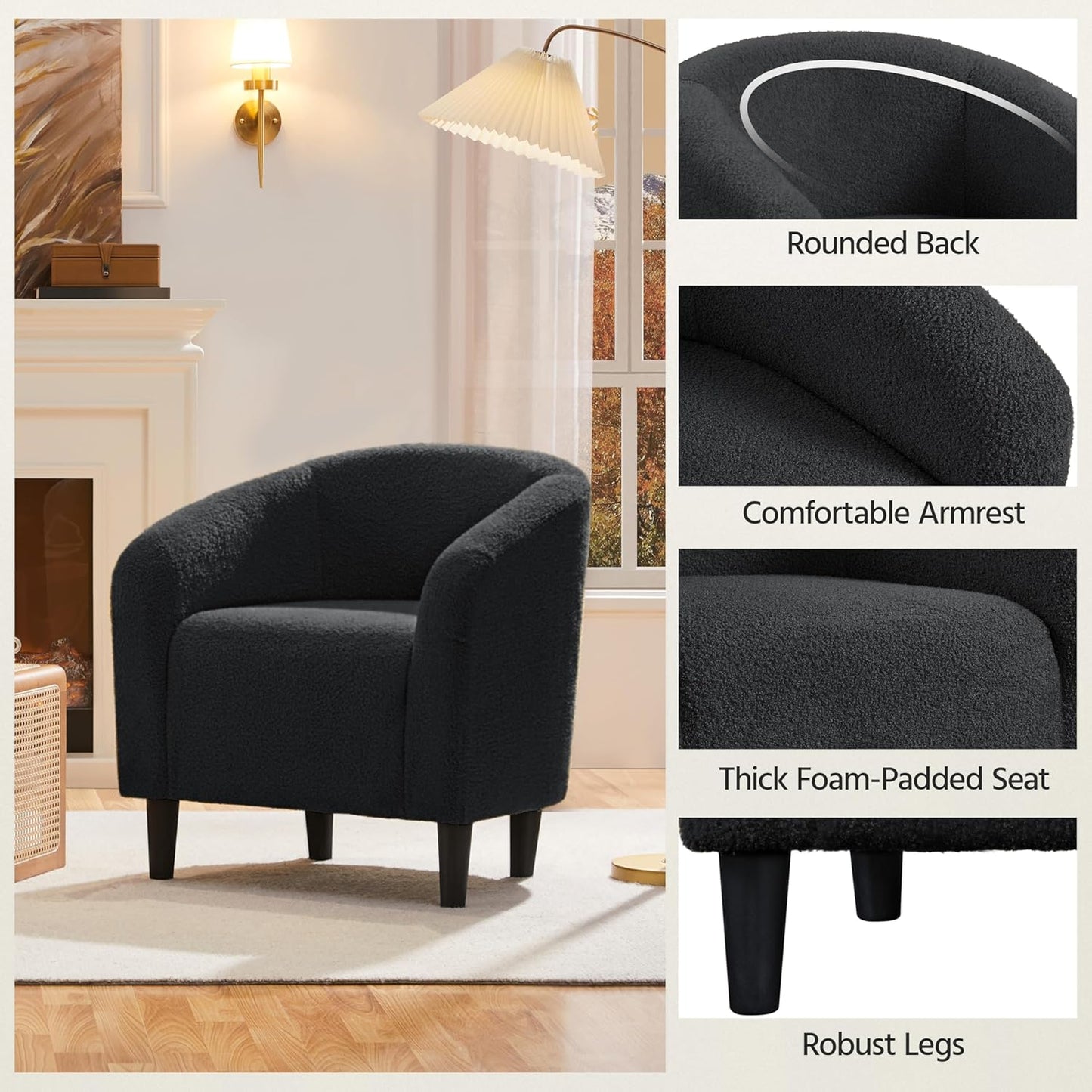 Yaheetech Accent Barrel Chair Boucle Fabric Club Chair