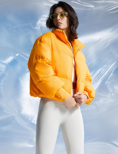Womens Winter Oversized Cropped Puffer Jacket Zip Up Short Down Coat