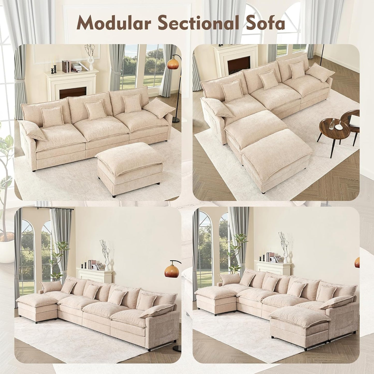 108" U Shaped Couch Modular Sectional Sofa