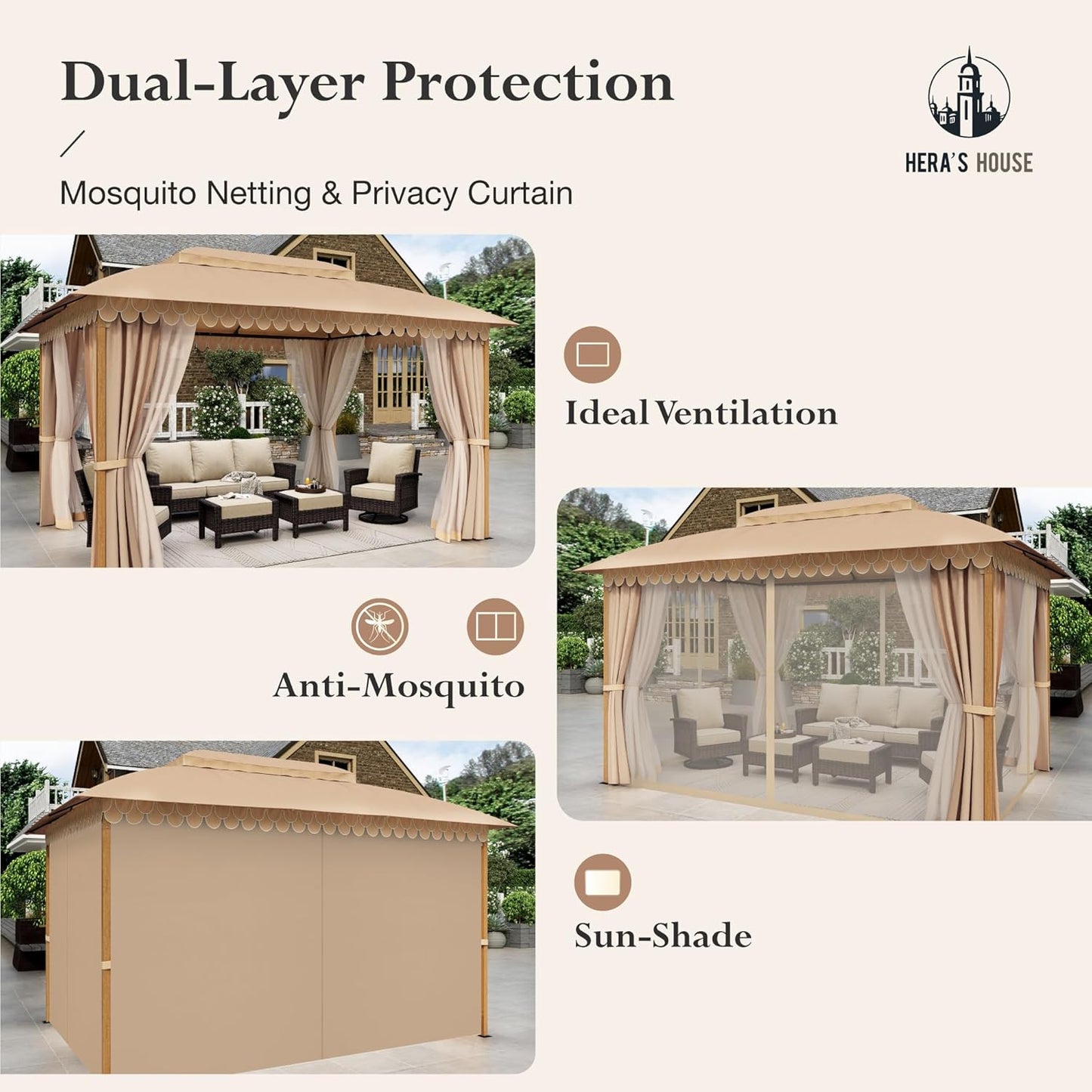 10x13 Outdoor with Screened Double Roof Heavy-Duty Patio Canopy Tent Dark Blue