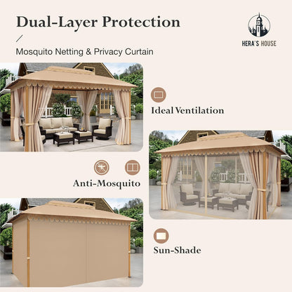 10x13 Outdoor with Screened Double Roof Heavy-Duty Patio Canopy Tent Dark Blue