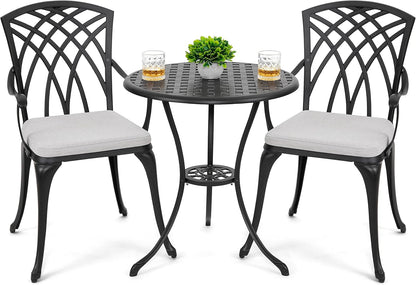 NUU GARDEN Bistro Set 3 Piece Outdoor Cast Aluminum Patio Bistro Set