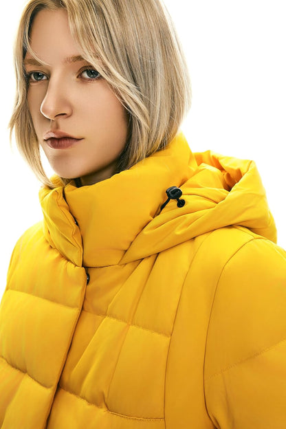Womens Thickened Long Down Jacket Hooded Winter Puffer Coat with Side Zipper