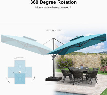 12ft Patio Umbrella with Base Large Outdoor Square Umbrella