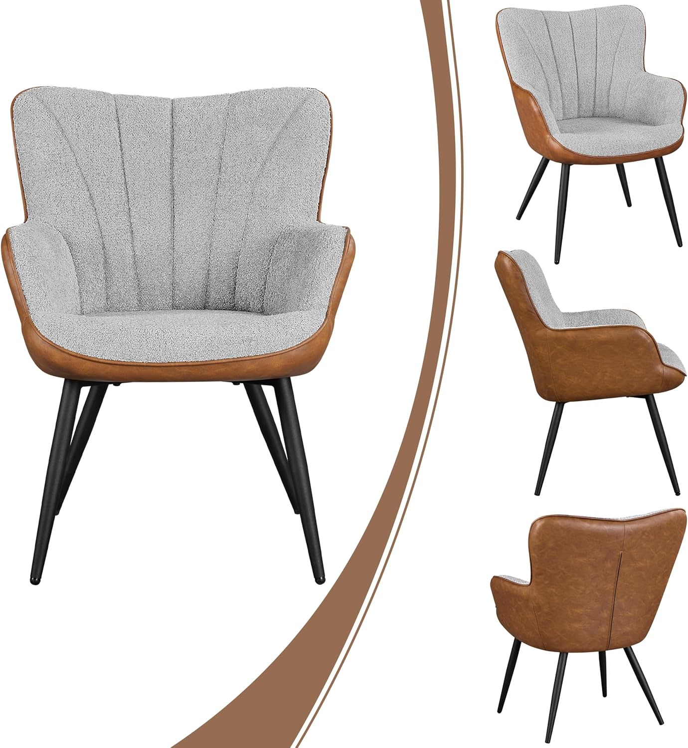 Yaheetech PU Leather Armchair Modern Accent Chair with Metal Legs