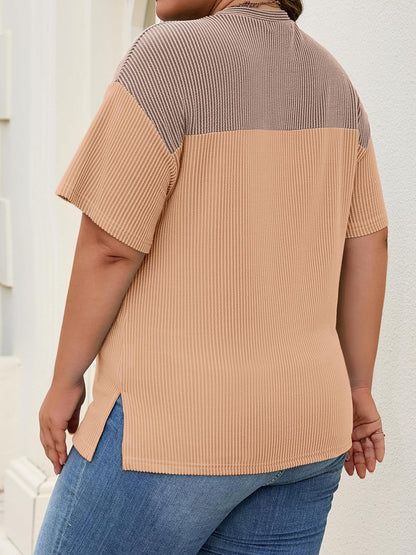 Womens Plus Size Short Sleeve Color Block Pullover Tunic Tops