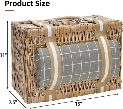 19Pcs Picnic Basket for 2 with Blanket