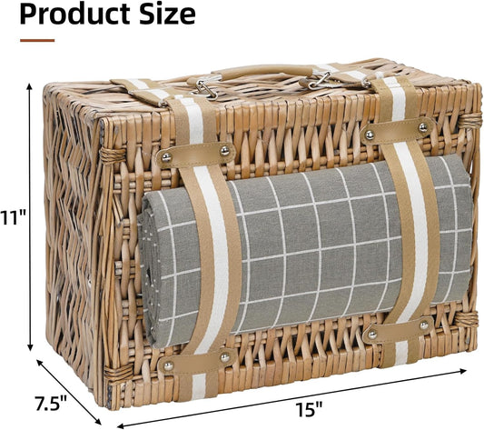 19Pcs Picnic Basket for 2 with Blanket
