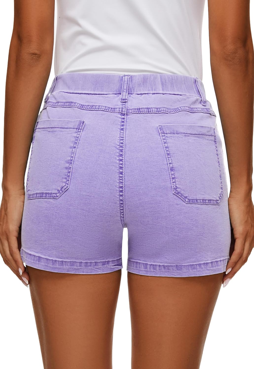 Womens Jean Shorts High Waisted Summer Cotton Elastic Waist Denim Shorts with Pockets