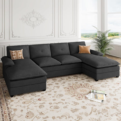 110 Inch U Shaped Sectional Sofa with Double Chaise Black